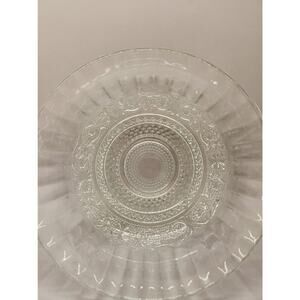 Vintage KIG Malaysia Clear Glass Serving Bowl Fleur de Lis Pattern 7.75"
